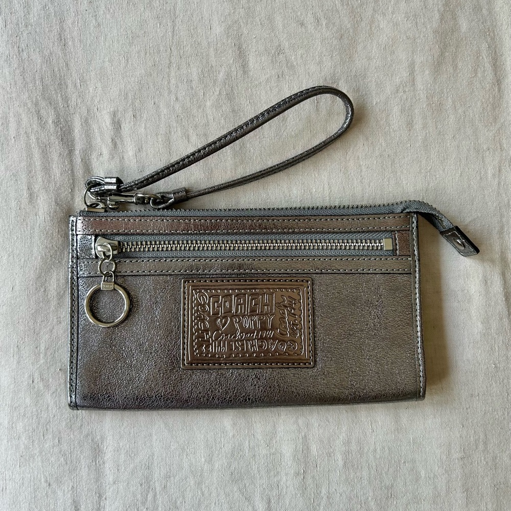 Coach Metallic Silver Wristlet